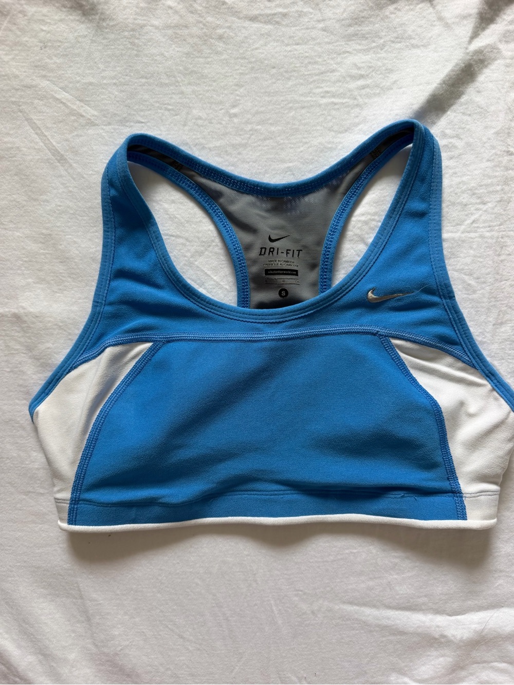 Nike Dry-Fit Blue & White Racerback Sports Bra